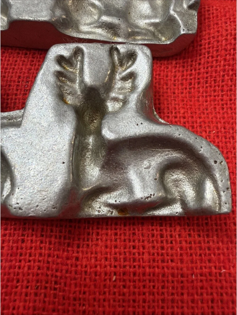 Antique Pewter Candy Mold 3 Reindeer Stag Deer Chocolate 3D Christmas Two piece